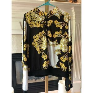 Two Hearts Women’s Black Gold Flower Zip Up Jacket Size 1X